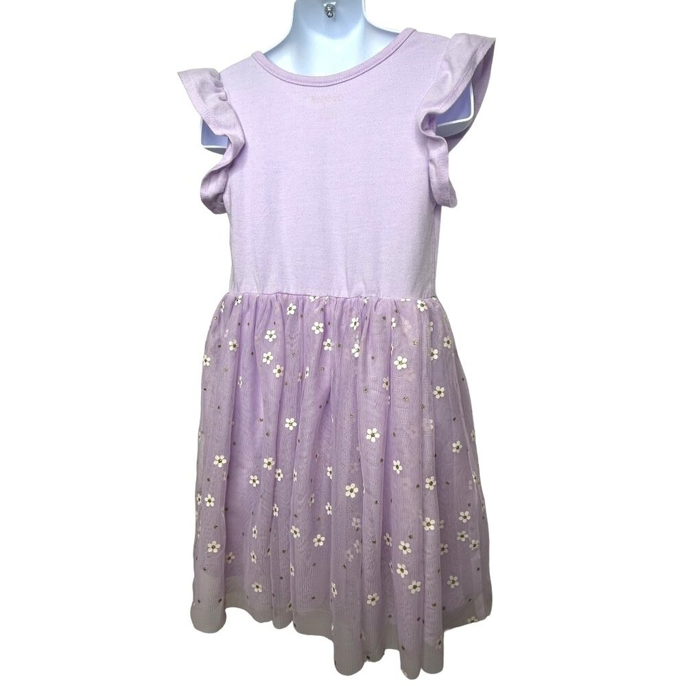 Cat & Jack Girls’ Dress S 6/6X Lavender Ruffled Cap Sleeves Daisy Overlays Party - Picture 2 of 9